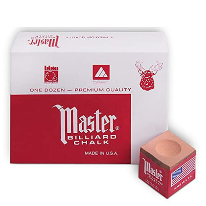 Master Billiard Pool Cue Chalk Premium Quality - 1 Dozen - Made in The USA + 2 pcs of Quality Billiard Pool Table Spots by Tweeten Fibre Co. - color: Gold