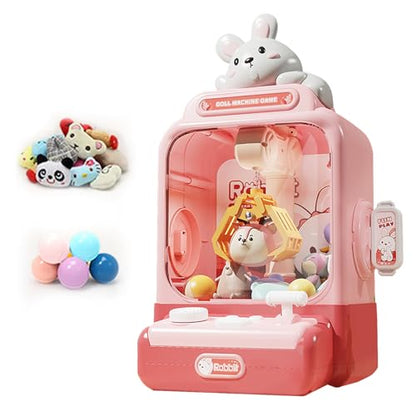 Rabbit Claw Machine - Mini Vending Machine with Lights and Music, Candy Machine Dispenser for Kid Ages 3+, Electronic Kids Claw Machine Game for Birthday Party Includes 10 Plush Toys - color: Pink