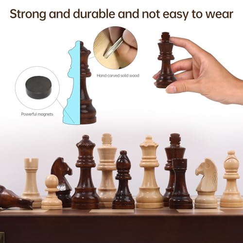 15" Magnetic Chess Set with Foldable Board & Travel Bag - Professional Wooden Chess Game, Luxury Storage Bag - Perfect Christmas/Birthday for Men, Dad (Chess Set + Bag) - color: Red