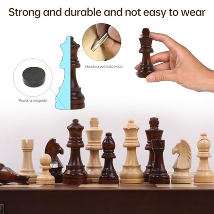 15" Magnetic Chess Set with Foldable Board & Travel Bag - Professional Wooden Chess Game, Luxury Storage Bag - Perfect Christmas/Birthday for Men, Dad (Chess Set + Bag) - color: Red