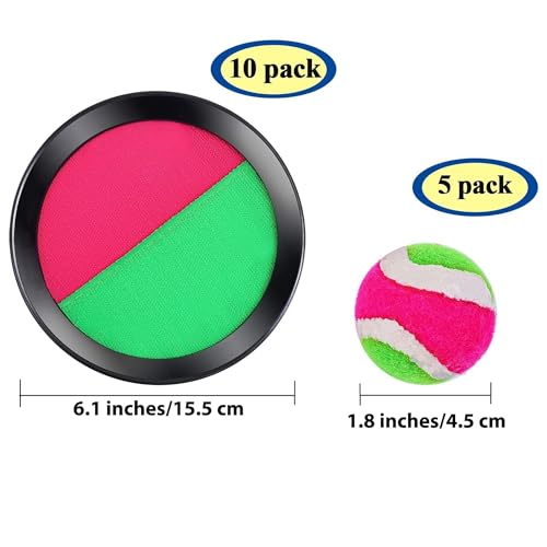 Cooraby Toss and Catch Paddle Game 5 Set Paddle Toss and Catch Ball Sport Games Suitable for Sports, Beach and Party Favor with Storage Bag, 10 Paddles and 5 Balls