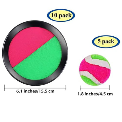 Cooraby Toss and Catch Paddle Game 5 Set Paddle Toss and Catch Ball Sport Games Suitable for Sports, Beach and Party Favor with Storage Bag, 10 Paddles and 5 Balls