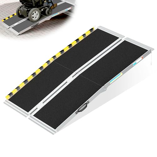 5ft Wheelchair Ramps for Home Steps, Non-Slip Aluminum Threshold Ramp, Foldable Handica Ramp for Wheelchairs in Home, Entry, Shed, Doorway, Curb, Stairs - size: 5FT Using Height 5"-15"