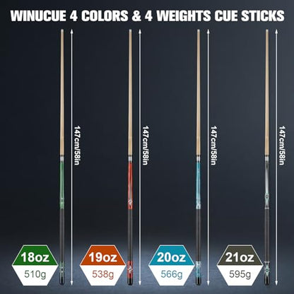 Pool Cue, 58 inch Maple Billiard Pool Cue Sticks for Adults with 13mm Leather Tip, 20oz Professional Pool Sticks with Anti-Slip Thread Wrapping for Billiard House Bar(Blue 20oz)