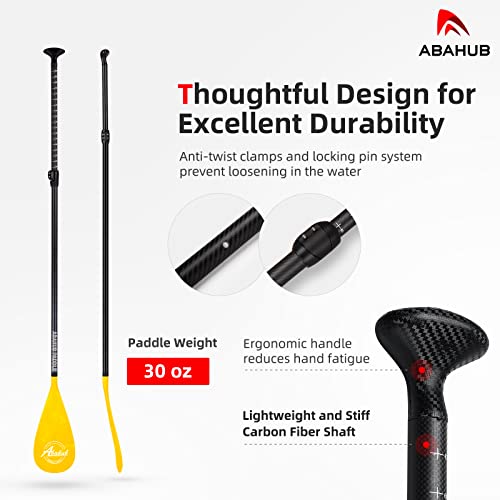 Abahub Carbon Fiber SUP Paddles, 1 x 3 Section Adjustable 67" - 86" Carbon Fiber Shaft, Lightweight Stand-up Paddle Oars for Paddleboards, with a Carrying Bag - color: Carbon Fiber Shaft & Yellow Wave Print Plastic Blad