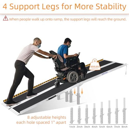 HABUTWAY 10ft Wheelchair Ramp, Portable Wheelchair Ramp with Support Legs, Double Non-Skid Ramps Hold Up to 800Lbs, Threshold Ramps for Home,Stairs, Curbs,Steps,Doorway - size: 10 FT Using height 10-30"