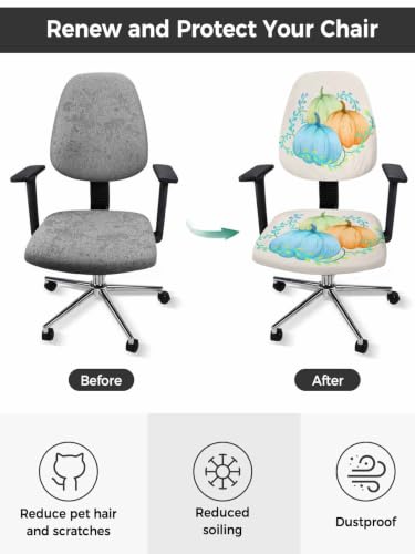 Savannan Office Chair Cover, Blue Green Orange Pumpkin on Linen Protective Stretch Elastic Universal Cover for Desk Task Chair,Computer Rotating Chair 1 Pcs Autumn Colorful Vegetable