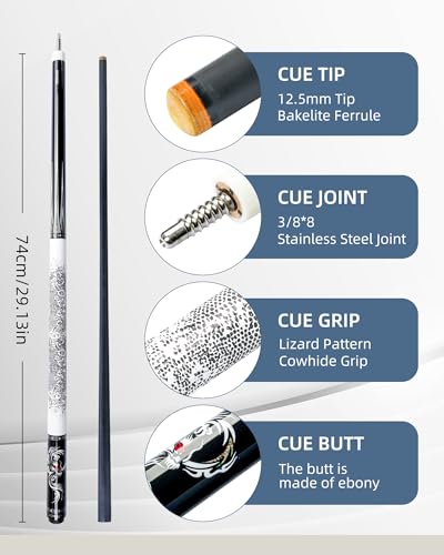 KONLLEN 58 Inch 19oz Carbon Fiber Pool Cue Stick | low deflection,10.5/11.5/12.5mm tips,weight-adjustable design,3/8x8 joint,handcrafted inlay,premium handle - color: AING-1WF Cue-12.5mm