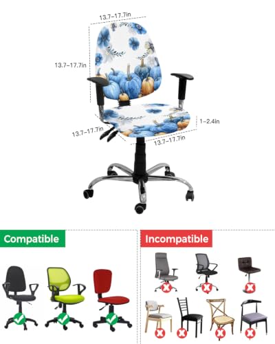 Savannan Office Chair Cover, Autumn Blue Pumpkin Flowers Protective Stretch Elastic Universal Cover for Desk Task Chair,Computer Rotating Chair 1 Pcs Abstract Country Plant
