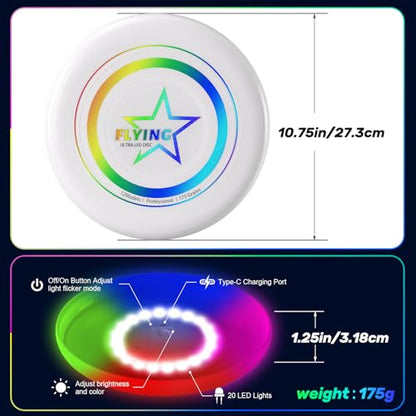 Dilabnba LED Flying Disc Toy for Lawn Game Beach Sand Backyard Outdoor Playing, Glow in The Dark Flying Ring Toass and Catch Camping Toy for Kids Adults Teen, Rechargeable, 175g - style: Set1