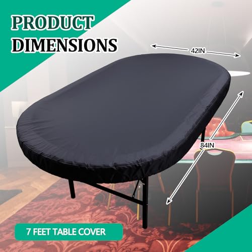 Macarrie Oval Poker Table Dust Cover Black Heavy Duty Water-Tight Dust Proof Protective Vinyl Poker Table Dust Cover with Elastic Band Hem for Home Game Rooms Casinos Easy to Slip on - size: 84"l X 42"w