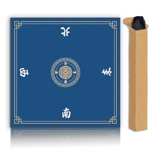 Mahjong Mat, Non-Slip Noise Reducing Game Mat, 31.5 Inch Mahjong Table Mat,Mahjong Mat with Cloth Bag and Carton Storage,Suitable for Mahjong, Dominoes, Solitaire and Other Games. (Blue) - color: Blue