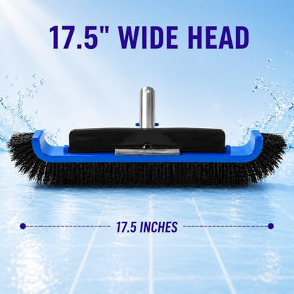 17.5" Pool Brush Head, Curved Swimming Pool Cleaning Brush with Reinforced Aluminum Back & Nylon Bristles, Heavy Duty Scrubber for Pool Walls Tiles Floors, Blue - color: Blue
