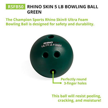 Champion Sports Foam Bowling Ball: 5 lb Rhino Skin Soft Balls for Training & Kids Games, Green