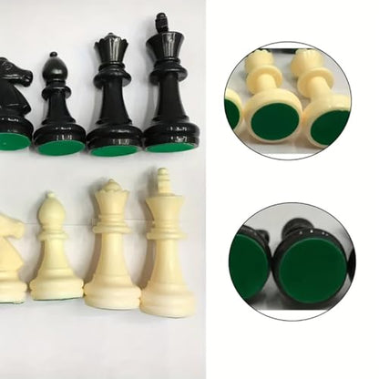 32 Plastic Chess Pieces Set - Black & White Chessmen for 15-20 Inch Boards, Felt Bottom, with Drawstring Storage Bag - Ideal for Beginners & Chess Enthusiasts-No Board Included (3.82inch/9.7cm) - size: 3.82inch/9.7cm