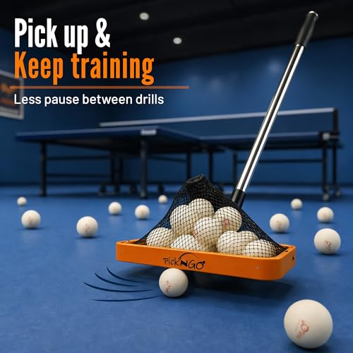 PICK 'N GO Table Tennis Ball Picker - Rapid and Efficient Ping Pong Retrieval Tool - Safe and Easy to Use Table Tennis Accessory for Players and Coaches - color: Orange & Black