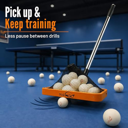 PICK 'N GO Table Tennis Ball Picker - Rapid and Efficient Ping Pong Retrieval Tool - Safe and Easy to Use Table Tennis Accessory for Players and Coaches - color: Orange & Black