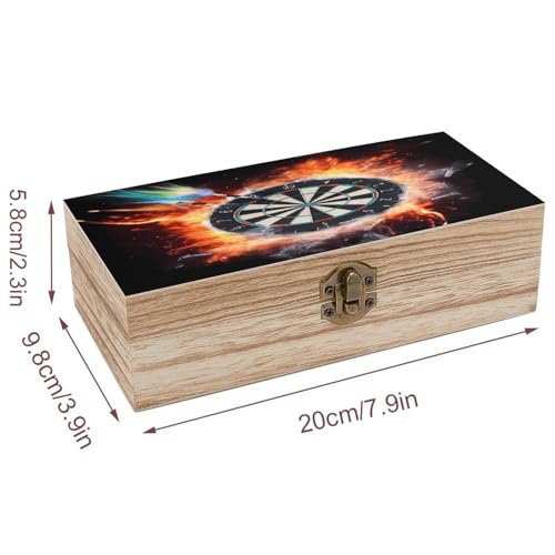 Dart Board Wooden Keepsake Box Wooden Box with Hinged Lid Decorative Storage Boxes Unique Gift Ideas for Men & Women （Size 7.9" X 3.9" X 2.3"）