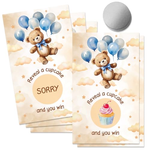 50 Pcs Bear Birthday Scratch Off Game Cards for Birthday Party | Ideal for Birthday Party Lottery Game Group Games Family Activity, Baby Shower Activity and Idea, Baby Shower Party Supplies - color: Light Beige