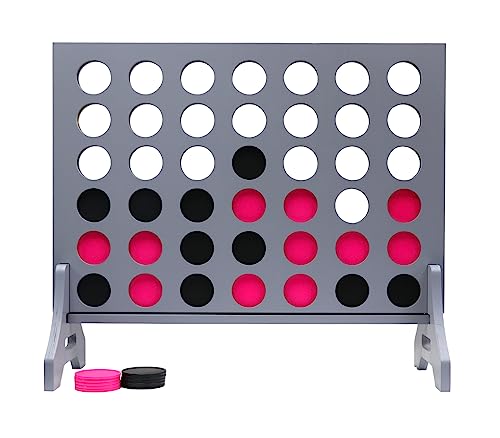 Giant 4 in a Row Game for Family & Adults – Tailgating Pros Jumbo Grey Wooden Four in a Row Indoor & Outdoor Yard Game for Family Party Fun, Portable Activities for Patio, Backyard, and Camping - color: Black / Pink