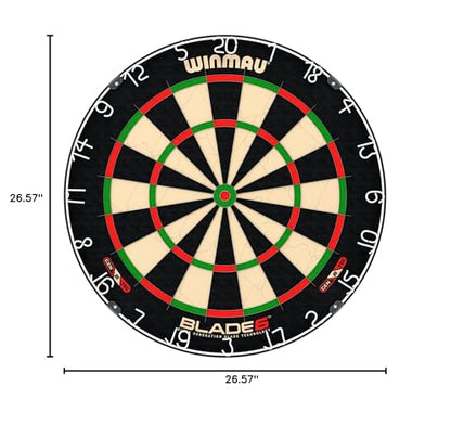 WINMAU Blade 6 Dartboard Set – PDC Endorsed Professional Dart Board with Surround – Includes 2 Steel Tip Dart Sets, Oche Line & Checkout Card – Complete Home Darts Setup