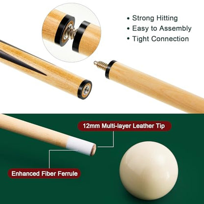 Outus 71 Pcs Premium Pool & Billiard Table Accessories Set – Pool Balls, Cue Sticks with Tips, Triangle Rack, Chalks, Brush Spot Stickers for Home Family & Beginner Practice - style: Dark Marble Style Balls