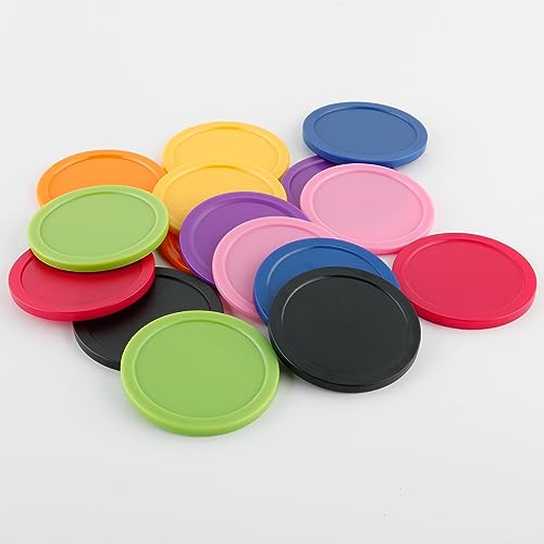 BQSPT 16 Pieces Air Hockey Pucks 2.5 Inch 64mm Replacement Pucks Air Hockey Tables Pucks for Game Tables Equipment Accessories(8 Thick 8 Thin) (red, Black, Blue, Green,Orange, Yellow, Purple, Pink)