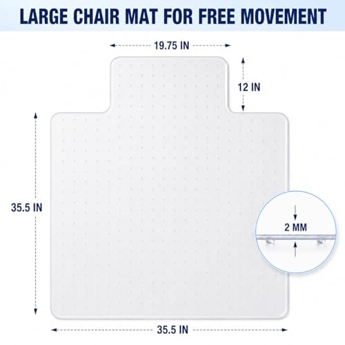 Chair Mat for Carpet- Low Pile (1/4" Thick) Carpet Protector for Office Gaming Computer Desk Chair. Heavy Duty Desk Chair Mat for Carpeted Floors, Semi Transparent (with Lip)