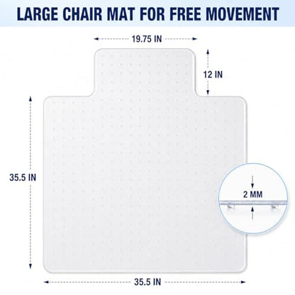 Chair Mat for Carpet- Low Pile (1/4" Thick) Carpet Protector for Office Gaming Computer Desk Chair. Heavy Duty Desk Chair Mat for Carpeted Floors, Semi Transparent (with Lip)