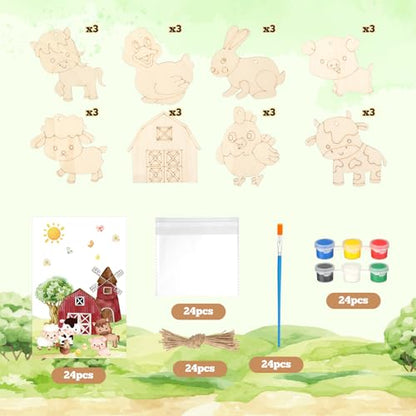 24 Pcs Farm Party Favors Wooden Painting Craft Kits Birthday Party Supplies with Organza Bag for Goodie Bags Fillers Adult Thank You Gifts - style: Farm Animal