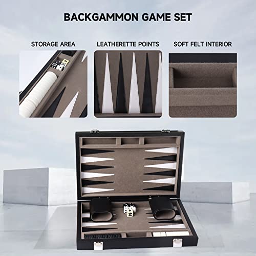 GSE Premium Leather Backgammon Board Game Set, Black&Grey, Small | Premium Leather, Travel Folding Board, Classic Game Set, Leather Case Included - color: Leather-black&grey, size: Small