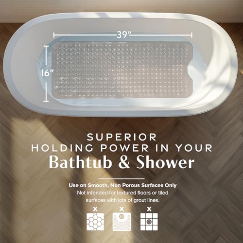 SlipX Solutions Power Grip Bathtub Safety Mat | Precision Grip Technology for Longer, Stronger, & Softer Wet Surface Protection | Solid Tan 39"x16" - color: Solid Tan