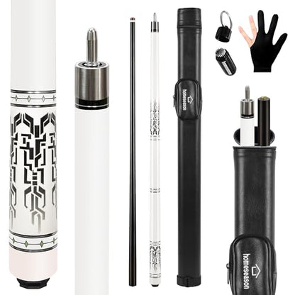 HomeSeason Fiberglass Pool Cue 58" Professional Pool Stick 12.7mm 4-Layer Tip Low Deflection Cue Stick, 3 * 8/8Joint Pin, Ultra-Smooth, Billiard Cue Sticks - color: White/20oz with Bag