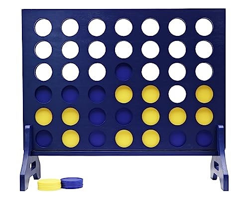 Tailgating Pros Giant 4 in a Row Game for Family & Adults Jumbo Navy Wooden Four in a Row Indoor & Outdoor Yard Game for Family Party Fun, Portable Activities for Patio, Backyard, and Camping - color: Blue / Yellow