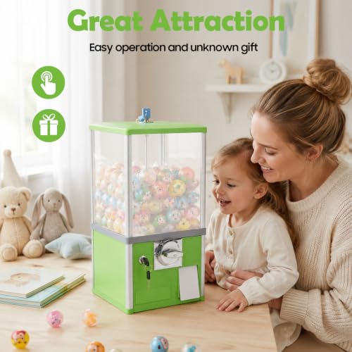 Gumball Machine for Kids, 25-Cent Vending Machines, PS Bouncy Balls Dispenser, 1.77-1.97in Huge Load Capacity Coin Operated Gumball Bank, Hold 200 Capsule Toys for Retail/Game Store (Green) - color: Green