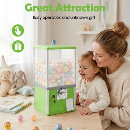 Gumball Machine for Kids, 25-Cent Vending Machines, PS Bouncy Balls Dispenser, 1.77-1.97in Huge Load Capacity Coin Operated Gumball Bank, Hold 200 Capsule Toys for Retail/Game Store (Green) - color: Green