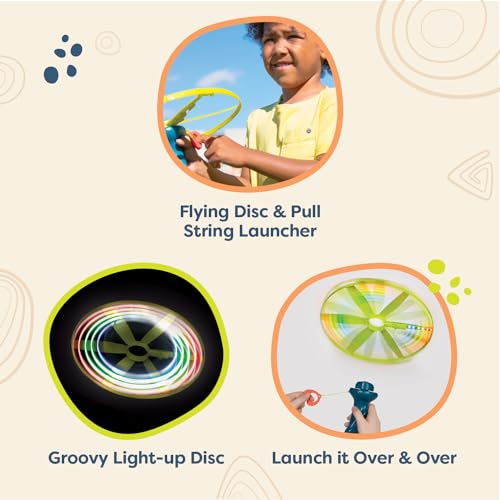 B. toys – Skyrocopter – Sports & Outdoors – Light-Up Disco Flyers – Flying Disc with Lights & Launcher for Kids 5 Years +