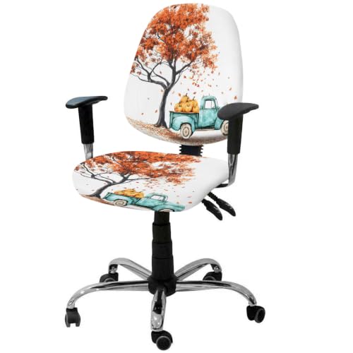 Savannan Office Chair Cover, Fall Maple Leaf Tree Teal Farm Truck Protective Stretch Elastic Universal Cover for Desk Task Chair,Computer Rotating Chair 1 Pcs Thanksgiving Pumpkin
