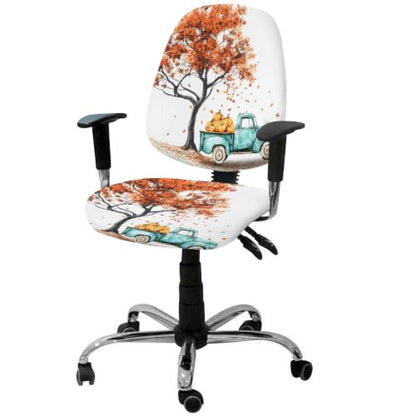 Savannan Office Chair Cover, Fall Maple Leaf Tree Teal Farm Truck Protective Stretch Elastic Universal Cover for Desk Task Chair,Computer Rotating Chair 1 Pcs Thanksgiving Pumpkin