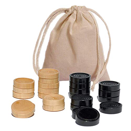 WE Games Wooden Checkers Pieces Only (1.06 inch), Checker Board Game & Backgammon Pieces, 24 Natural and Black Stained Stackable Ridges with a Drawstring Storage Bag, Replacement Game Piece - size: 1.062 inch