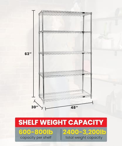 Quantum Storage Systems WR63-3048C Starter Kit Wire Shelves Chrome 4 Shelves 63" H x 48" W x 30" D - size: 63H x 48W x 30D
