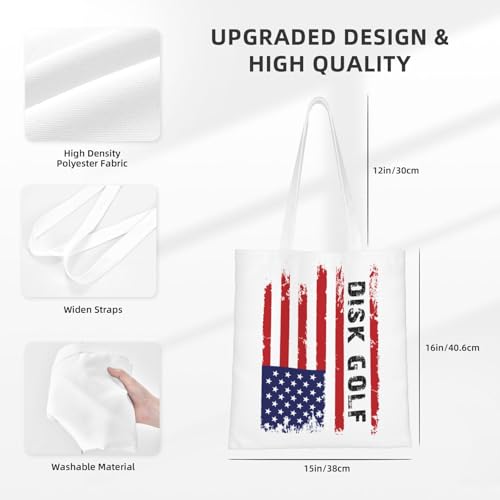 NIENIE Disk Golf Usa Flag Tote Bag for Women Shopping Bags Reusable Large Capacity Casual Shoulder Handbags DIY Gift Bags Cute Canvas Tote Bag