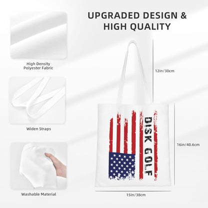 NIENIE Disk Golf Usa Flag Tote Bag for Women Shopping Bags Reusable Large Capacity Casual Shoulder Handbags DIY Gift Bags Cute Canvas Tote Bag