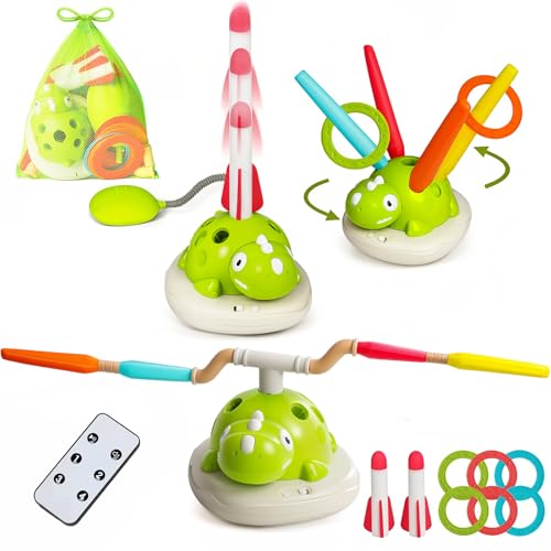 3 in 1 Musical Jump, Toss Ring Game and Stomping Launch Rocket with Storage Bag, Remote Control Outdoor Toys for Kids 3-6 Exercise Jump Gross Motor for Toddlers Indoor/Yard Game Gift for Boys Girl 4-8