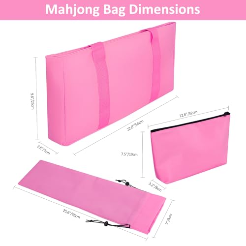 American Mahjong Game Set, 166 Pink Tiles, Pink Bag and Accessories, 4 All-in-One Transparent Rack/Pushers, Mahjong Tiles Set - color: Pink