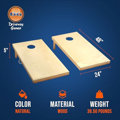 Driveway Games Traditional Wood Cornhole Game, Regulation-Sized 4' x 2' Cornhole Game Set with All-Weather Bean Bags, Includes Foldable Legs and Storage Bag