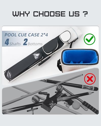 KONLLEN 2x4 Hard Pool Cue Case – Professional Billiards Cue Case for 2 Butts & 4 Shafts, Durable Hard Shell Cue Bag with Adjustable Shoulder Strap, Large Storage Pockets - color: 2x4-Blue