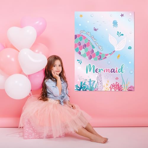 WERNNSAI Pin The Tail on The Mermaid - Mermaid Party Decorations Ocean Party Games for Wall Home Room Birthday Party Favor 21'' x 28'' Poster with 24PCS Tail Stickers - style: Mermaid 002