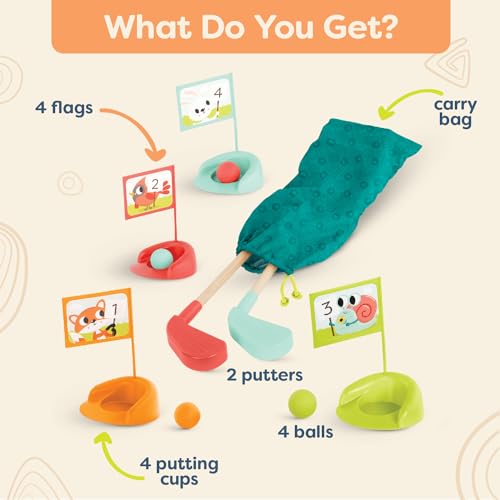 B. toys – Wooden Golf Set for Toddlers with Storage Bag – Sports & Outdoors Pretend Play Toy – 15 Pieces Set – 3+ Years