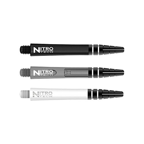 RED DRAGON Nitrotech Medium Dart Shafts - Flight Locking System for Secure Setup & Compact Control - Transparent Polymer, 42mm, 9 shafts Shafts (3 Sets), Black, Gray, White